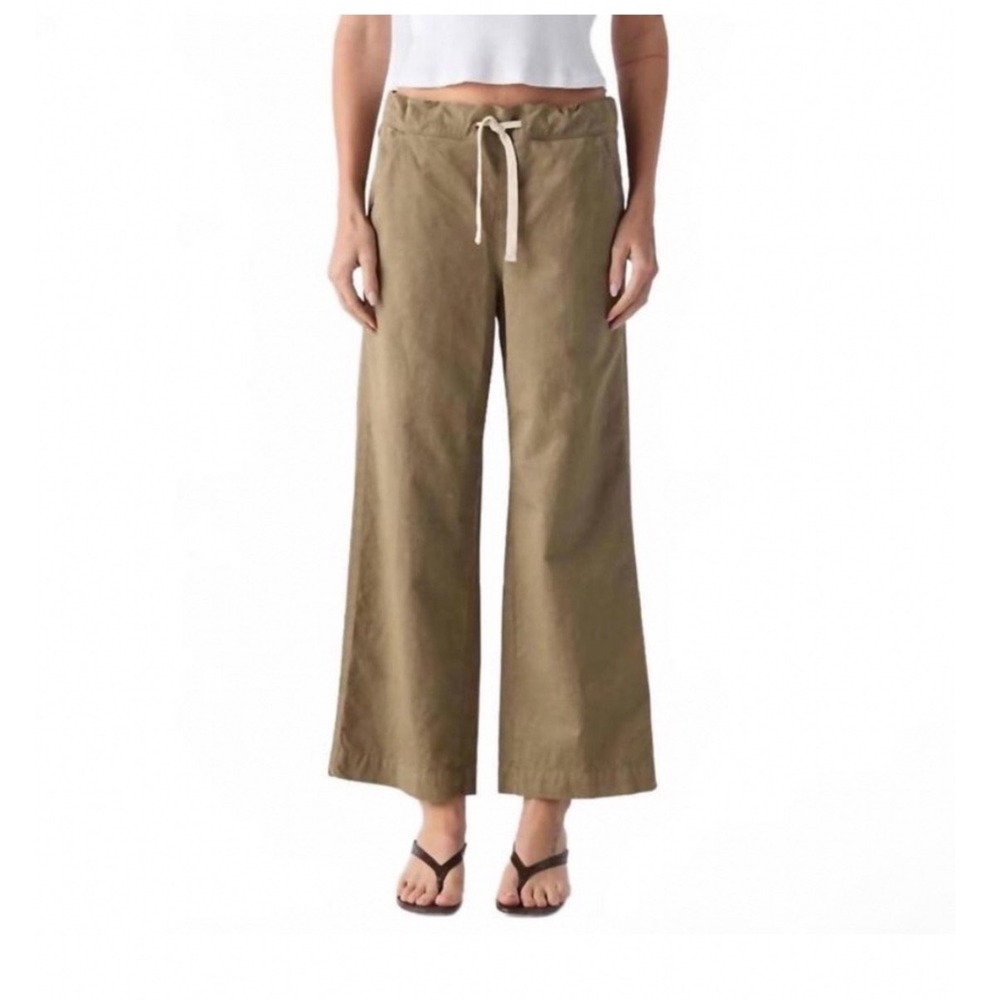 AMO Marian wide leg Easy Trouser Pants Olive Khaki Cotton Linen Drawstring Small